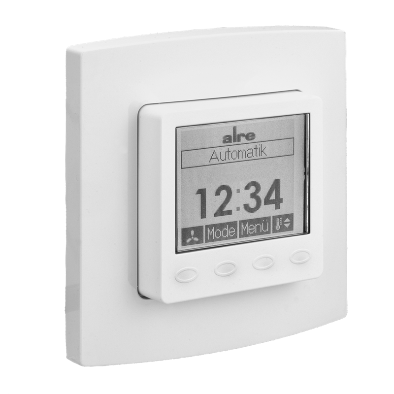 Alre KTRRUu217.456#21/V2 Room thermostat with timer, heating/cooling, flush-mounted, 230V AC, alre frame, cover 50x50mm, pure white, gloss Turkiye