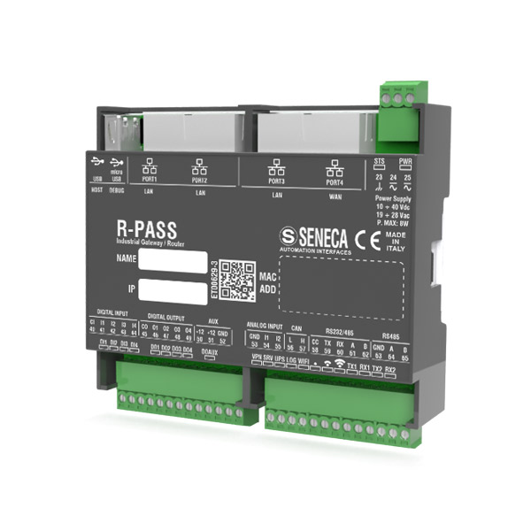 Seneca R-PASS-S IEC 61131 IIoT Edge Controller, Straton IDE, 4 Eth ports, VPN, built-in I/Os, WiFi (optional) Turkiye