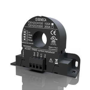 Seneca T201DCH100 AC/DC contactless TRMS current (± 100 A) transducer, Hall Effect with 010 V AO