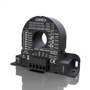 Seneca T201DCH300-MU AC/DC contactless TRMS current (± 300 A) transducer, Hall Effect with 010 V AO/alarm output and ModBUS interface